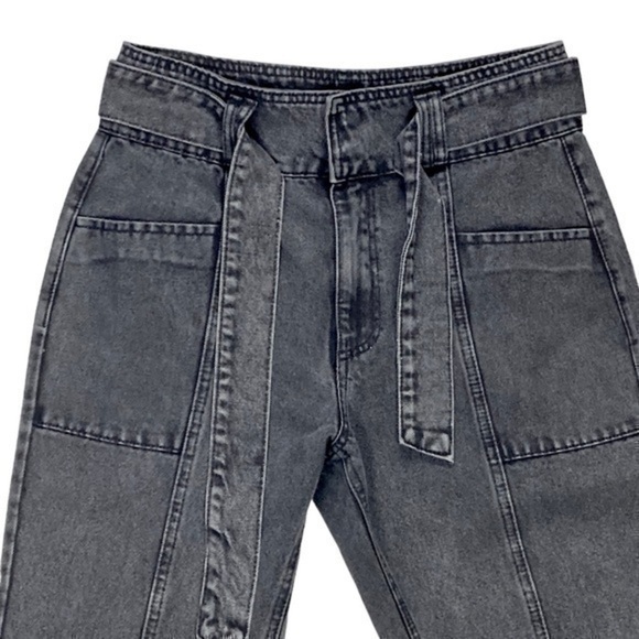 Forever 21 Jeans Women 29 Front Seam Tie Waist Black Gray High Rise Straight Leg - Picture 3 of 10